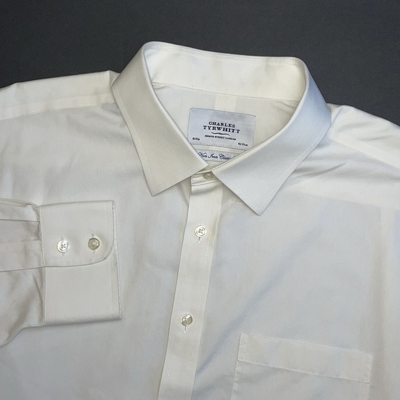 Charles Tyrwhitt Classic Fit Dress Shirt Men's 18 35 Solid White Cotton Non Iron - Picture 1 of 8